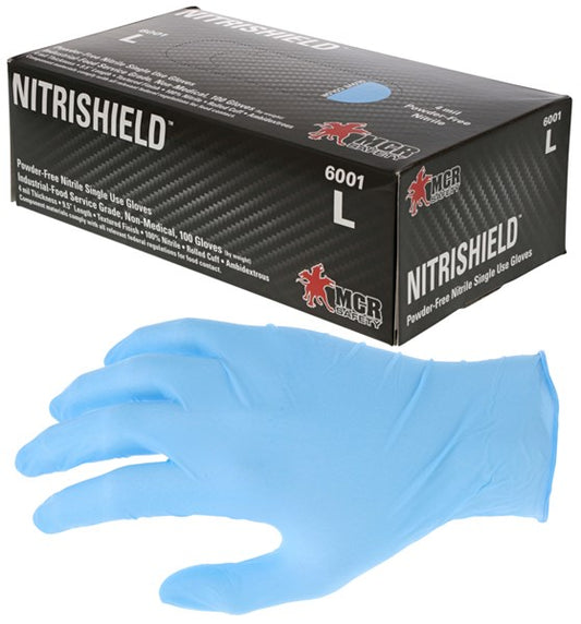 4 mil NitriShield Gloves Powder Free Disposable Nitrile Industrial Food Service Grade Textured Finish 9.5 Inches Blue