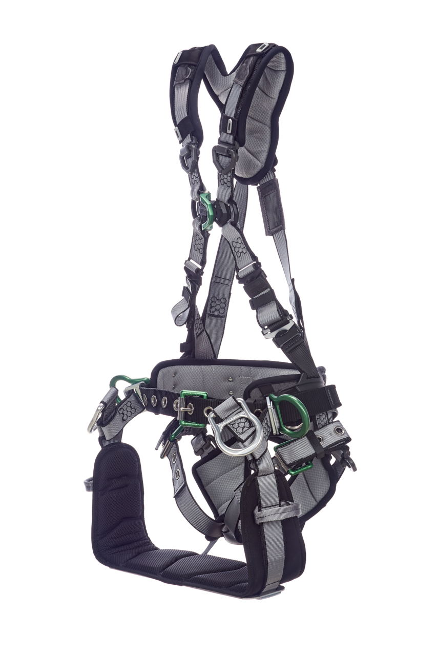 V-FIT Tower Harness, D-Rings on Front, Back and Hips, with Shoulder and Leg Padding