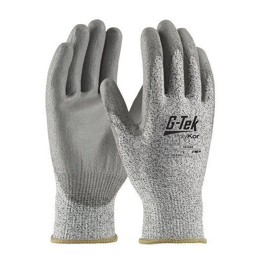 G-Tek Polykor Salt And Pepper Glove With Polyurethane Grip, Cut Level A2, Sold By Pair-GP16530S