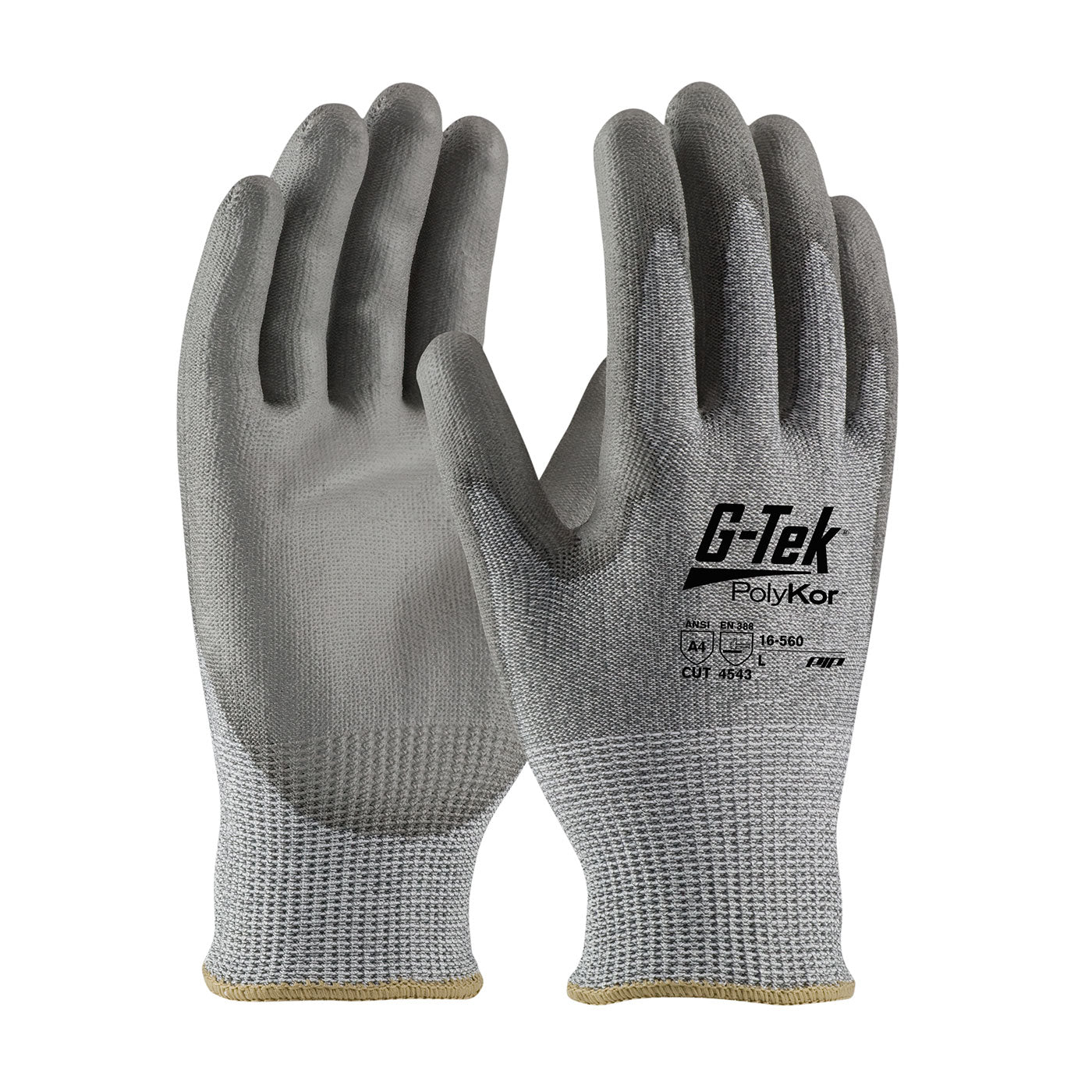 G-Tek Polykor Seamless Knit Blended Glove With Polyurethane Coated Smooth Grip Cut A4-GP16560S