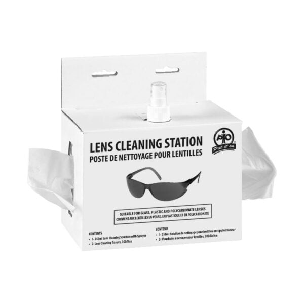 Disposable Lens Cleaning Station with 1 250ml lens cleaner and 2 boxes of tissues