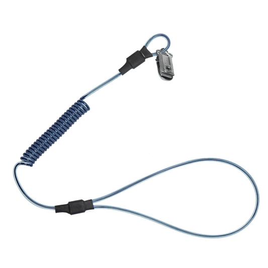 2 lb Stretch-coil Hard Hat Tether with choke-on cinch-loop and snap-clip, 18"