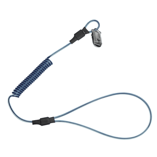 2 lb Stretch-coil Hard Hat Tether with choke-on cinch-loop and snap-clip, 18"