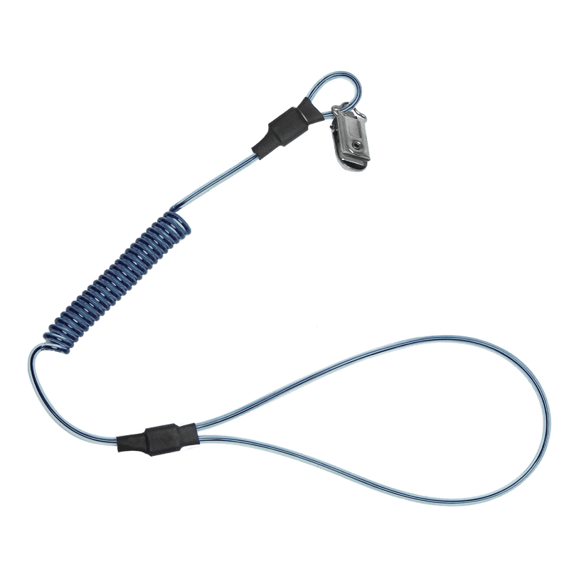 2 lb Stretch-coil Hard Hat Tether with choke-on cinch-loop and snap-clip, 18"