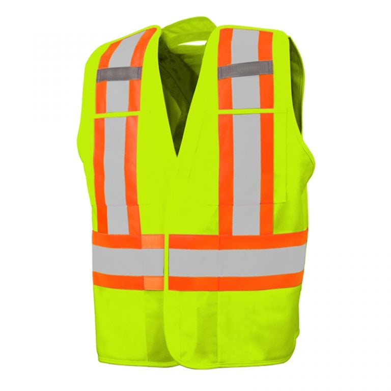 5 Pt. Tearaway Solid Traffic Vest 4Reflective Tape 4 Pockets Lime Green Small-5837102