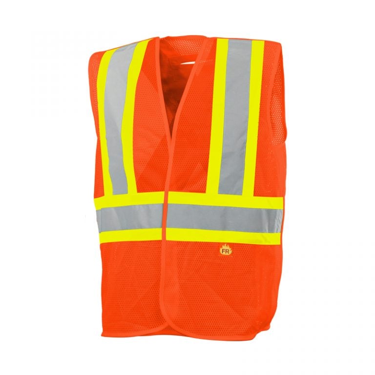 5 Pt. Tearaway FR Mesh Traffic Vest 4 Reflective Tape Orange Small-59B42502