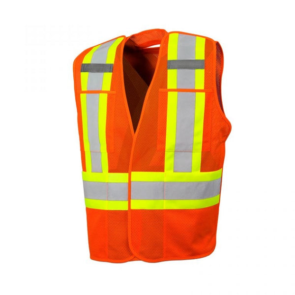 5 Pt. Tearaway Mesh Traffic Vest 4 Reflective Tape 4 Pockets Orange Small-59L40502