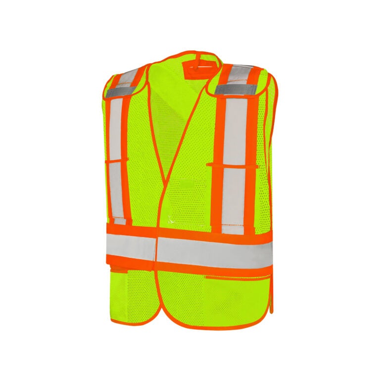 5 Pt. Tearaway Mesh Traffic Vest 4 Reflective Tape 5 Pockets Lime Green Universal Size-59LL0500
