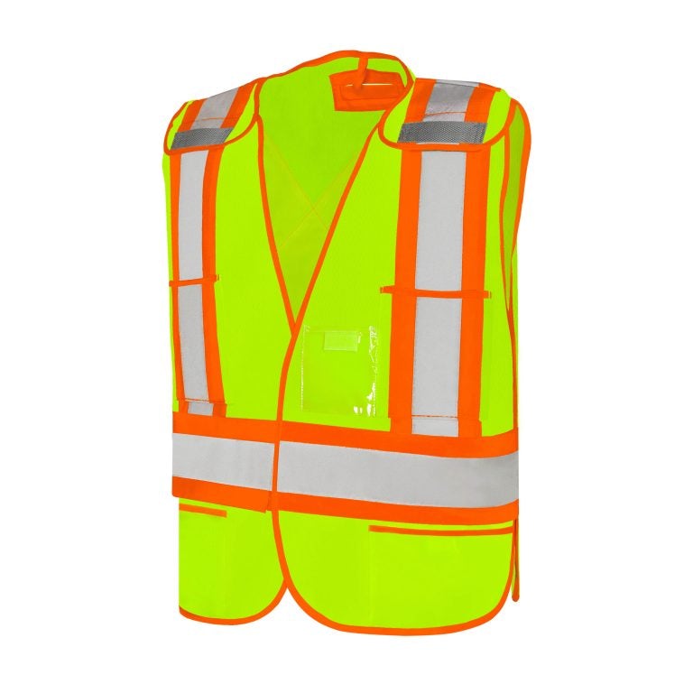 5 Pt. Tearaway Solid Traffic Vest 4 Reflective Tape 5 Pockets Lime Green Universal Size-59SL1500