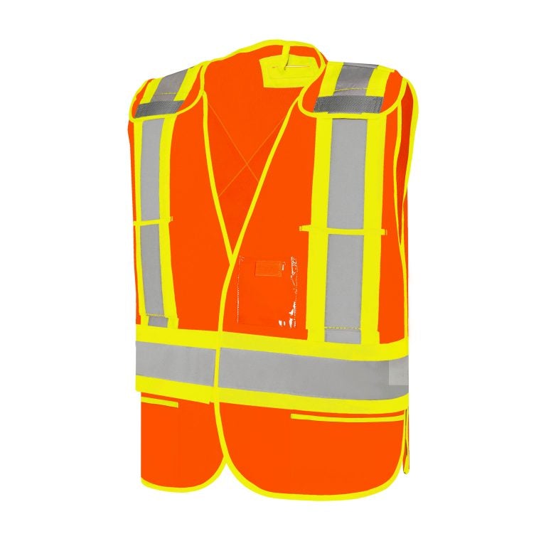 5 Pt. Tearaway Solid Traffic Vest 4 Reflective Tape 5 Pockets Orange Universal Size-59SO1500