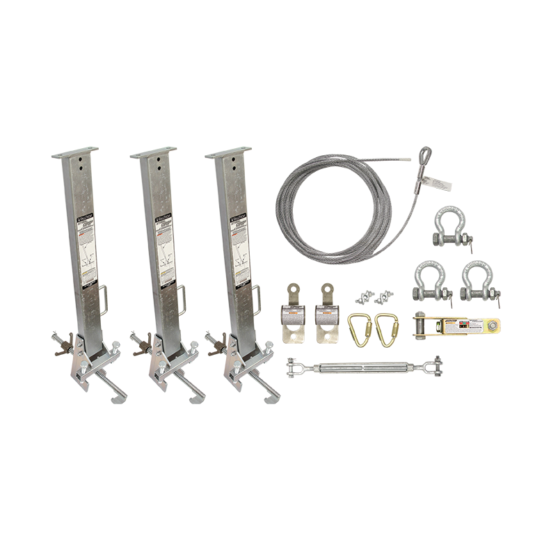 SteelGrip® Temporary Cable HLL System and Stanchions with 12" beam clamps