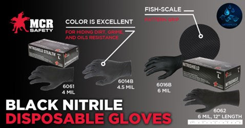 6 mil NitriShield Stealth Gloves Powder Free Disposable Nitrile Industrial Food Service Grade Textured