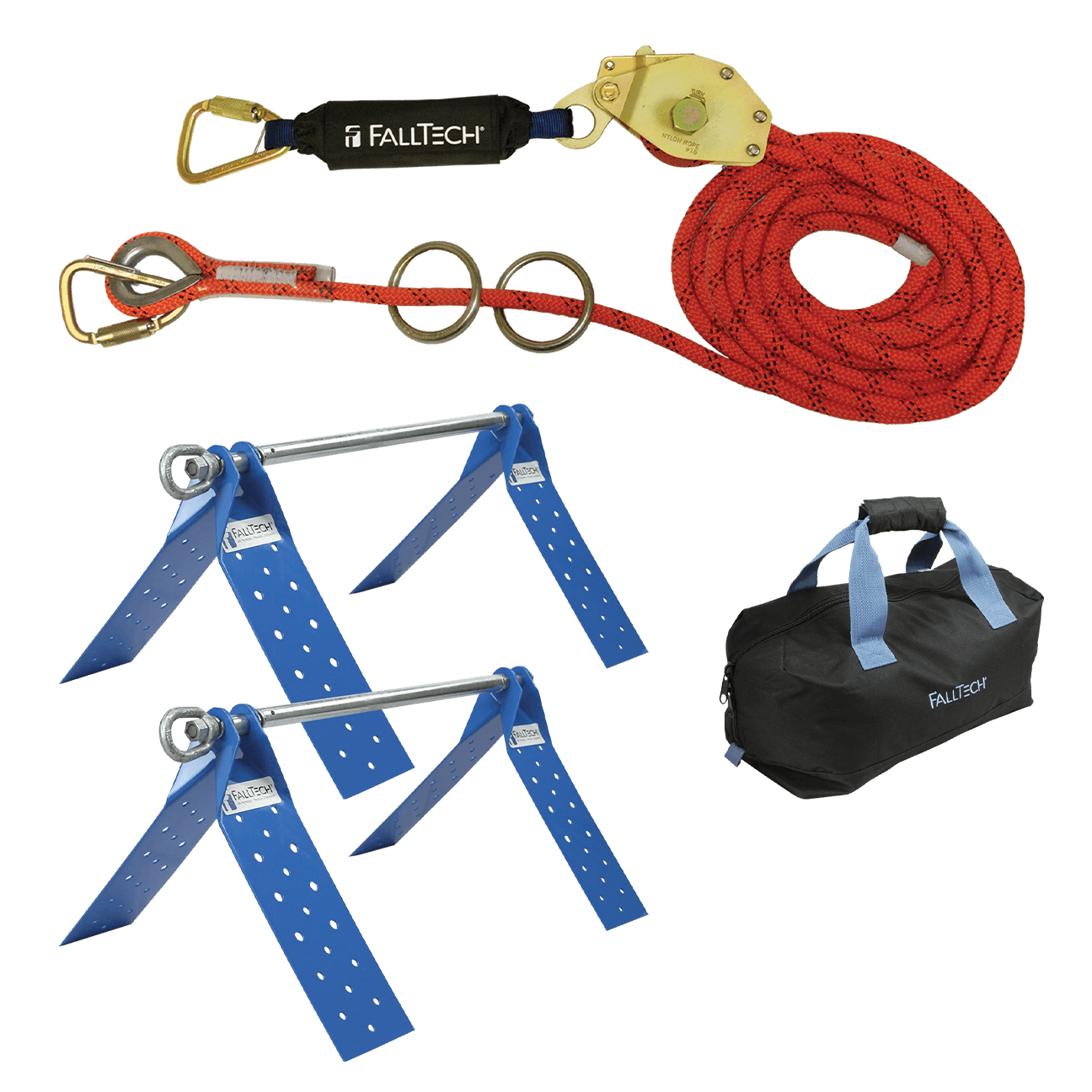 Temporary Rope HLL System; 2-person with Kernmantle Rope and Dual Truss Roof Anchors