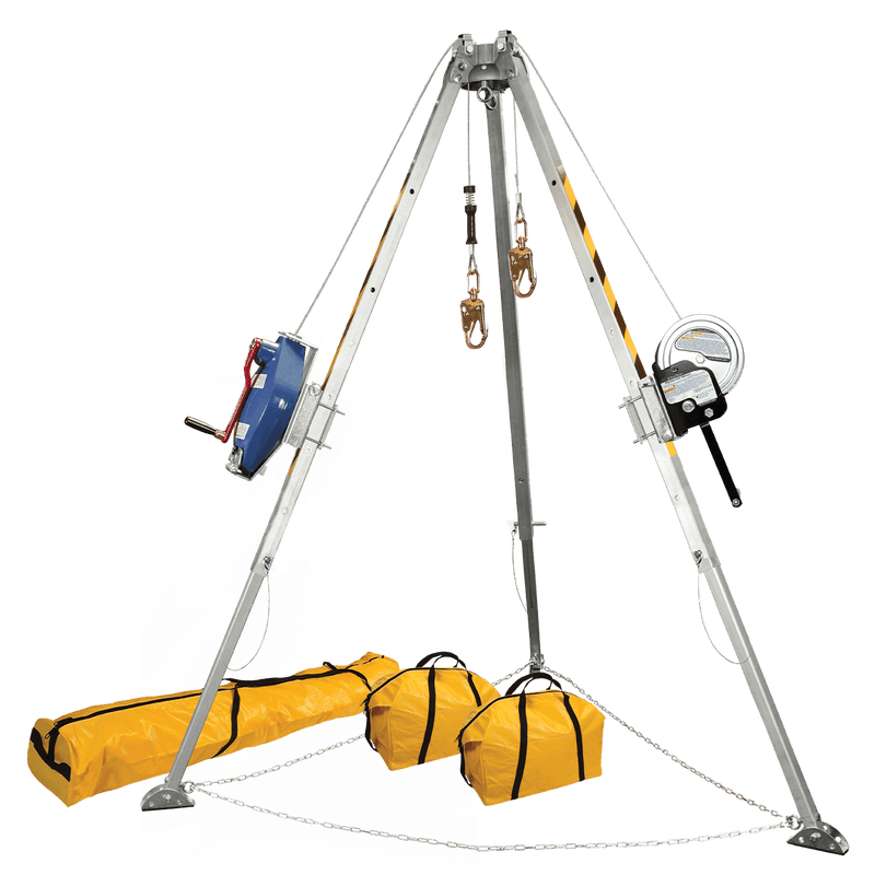 8' Confined Space Tripod System with 60' Galvanized Steel SRL-R and Personnel Winch