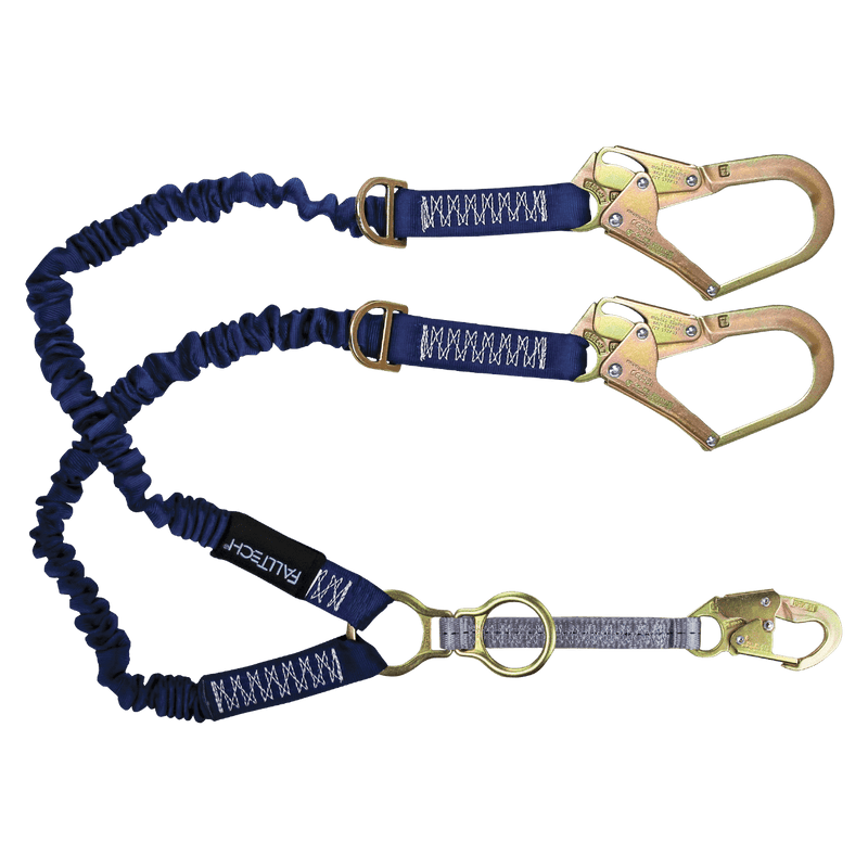 4½ft to 6ft ElasTech Energy Absorbing Lanyard, Twin-Leg with Large Snap Hooks