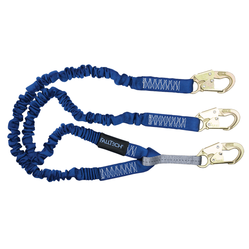 4½ft to 6ft ElasTech Energy Absorbing Lanyard, Twin-Leg with Large Snap Hooks