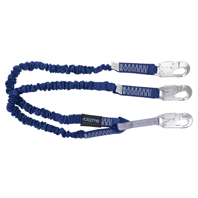 4½ft to 6ft ElasTech Energy Absorbing Lanyard, Twin-Leg with Large Snap Hooks
