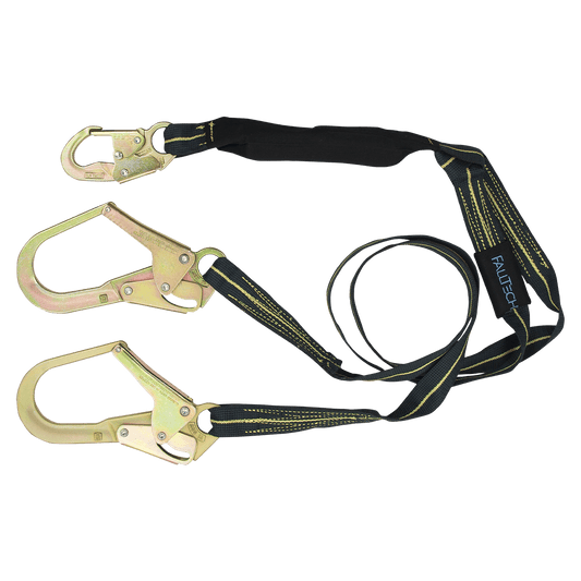 6' WeldTech® Kevlar® Energy Absorbing Lanyard, Double-leg with Steel Rebar Hooks - CSA