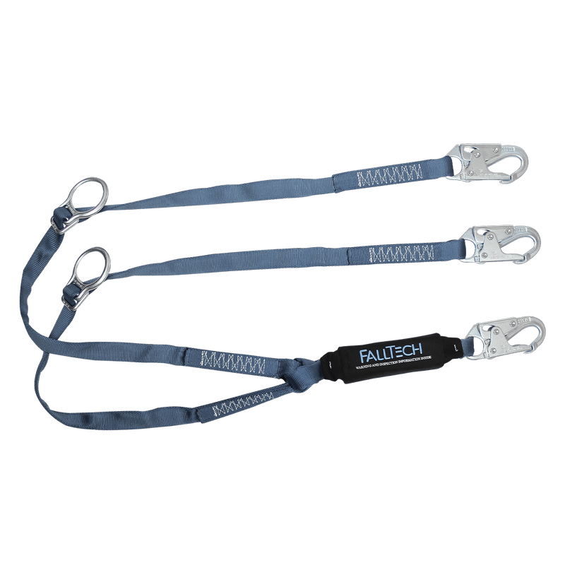 6' ViewPack® Tie-back Energy Absorbing Lanyard, Double-leg with Steel Snap Hooks