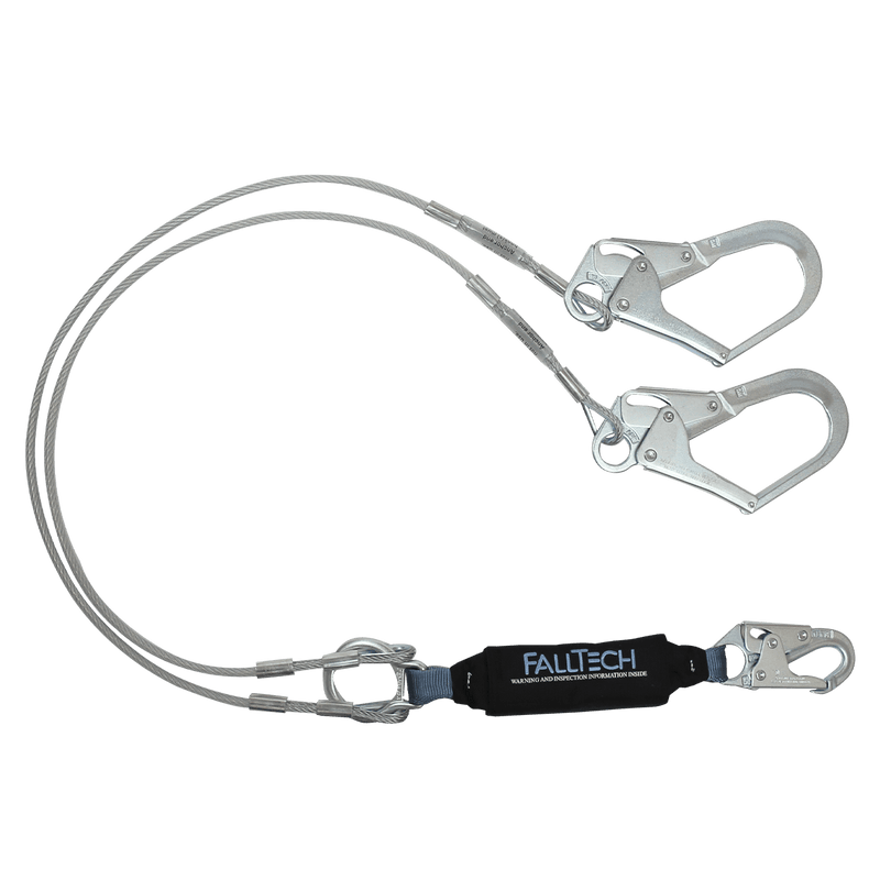 6' ViewPack® Coated Cable Energy Absorbing Lanyard, Double-leg with Steel Connectors