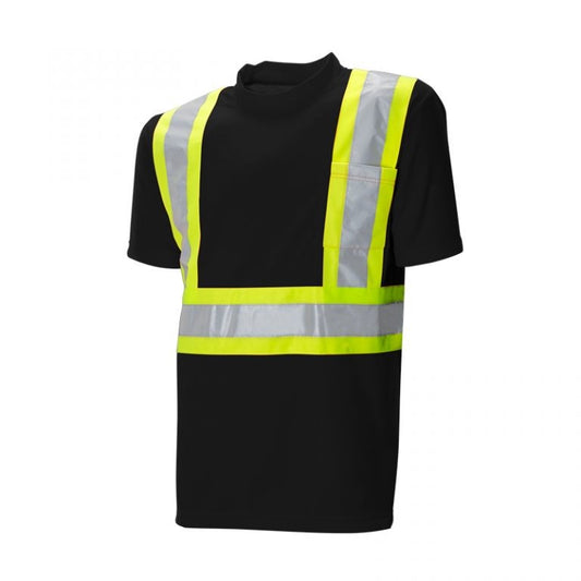 Hi Visibility Safety T-Shirt, Short Sleeve Polyester, CSA, Black