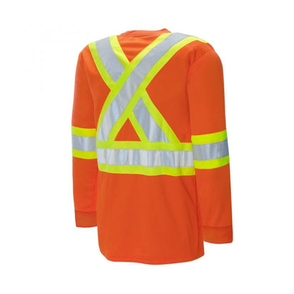 High Visibility Safety T-Shirt, Long Sleeve with Rib Cuff, Cotton, 4" Reflective Tape