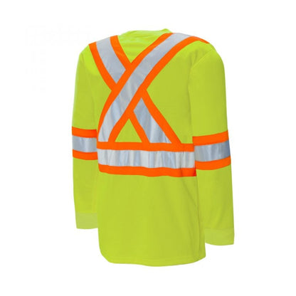 High Visibility Safety T-Shirt, Long Sleeve with Rib Cuff, Cotton, 4" Reflective Tape