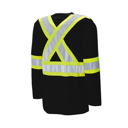 High Visibility Safety T-Shirt, Long Sleeve with Rib Cuff, Cotton, 4" Reflective Tape