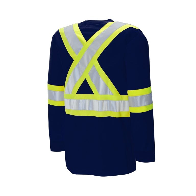 High Visibility Safety T-Shirt, Long Sleeve with Rib Cuff, Cotton, 4" Reflective Tape