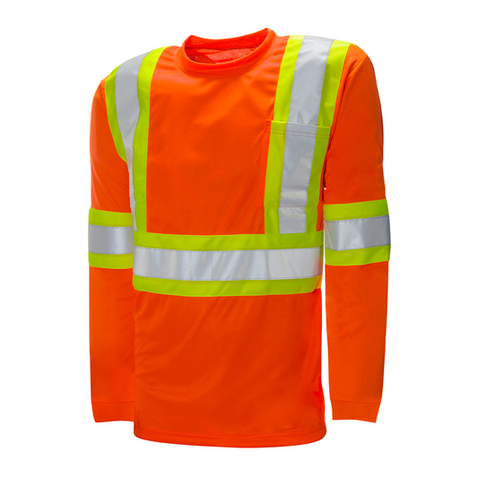 High Visibility Safety T-Shirt, Polyester, 4" Reflective Tape, Long Sleeve