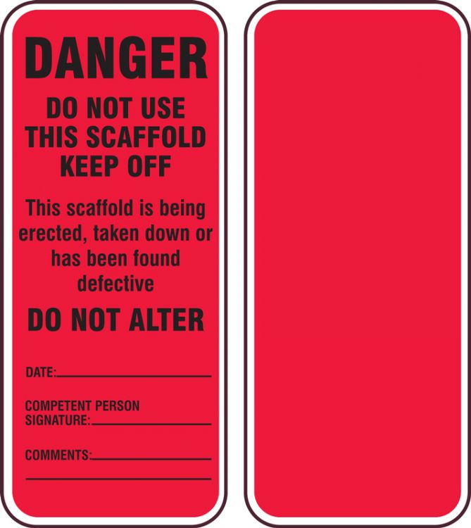 "Do Not Use This Scaffold"- Scaffold Status Tag (For Inspection Kit 'TSS301')