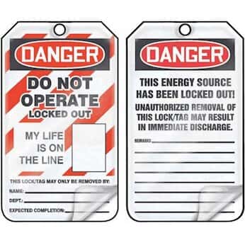 "Do Not Operate Locked Out"- Self-Laminating Lockout Tag