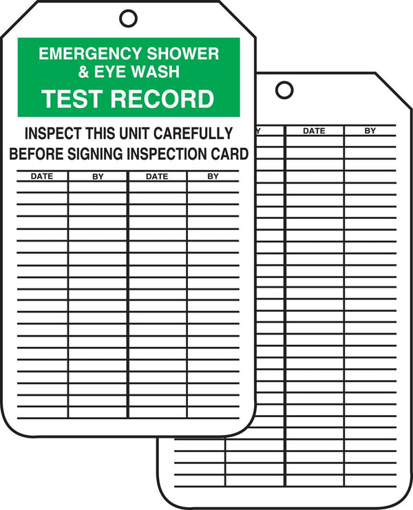 "Emergency Shower And Eye Wash Test Record"- Inspection and Status Record Tag
