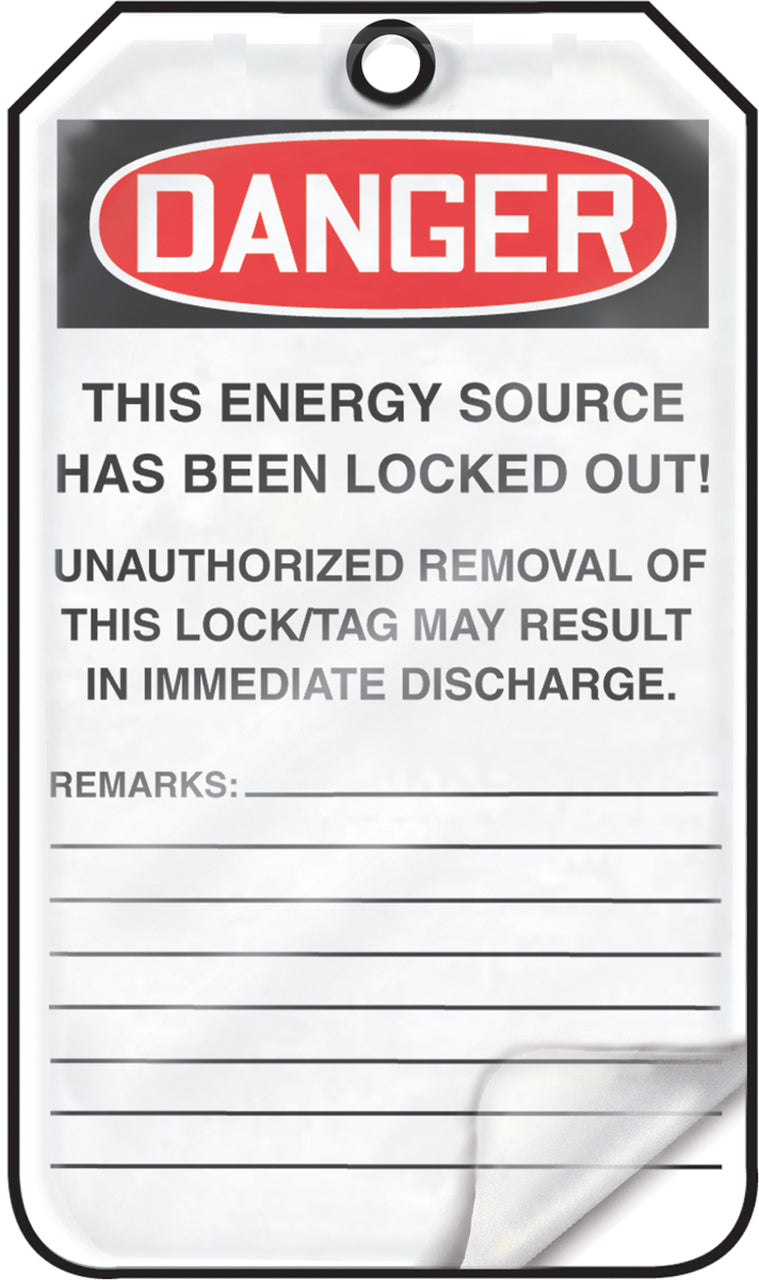 "Equipment Lockout"- Self-Laminating Lockout Tag