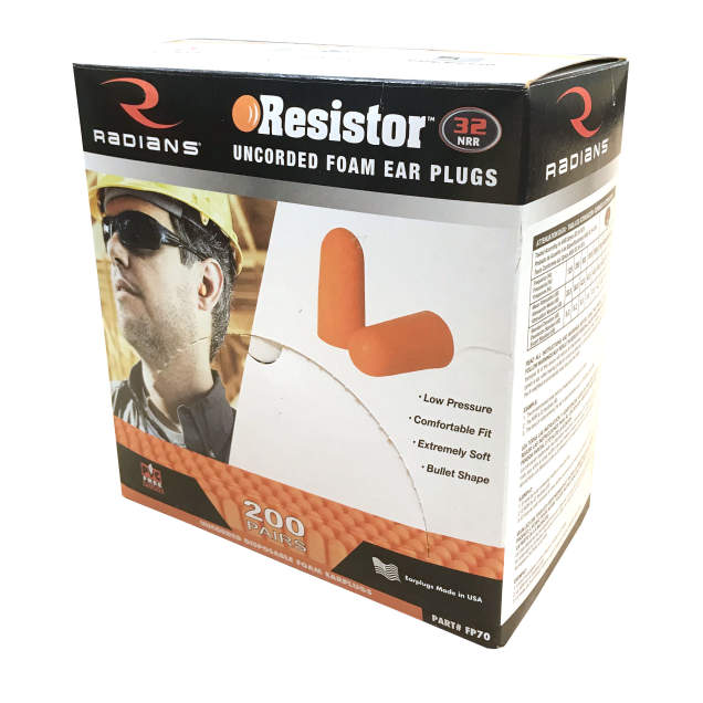 Radians Resistor NRR 32 Disposable Foam Earplug Products 200 Per Box