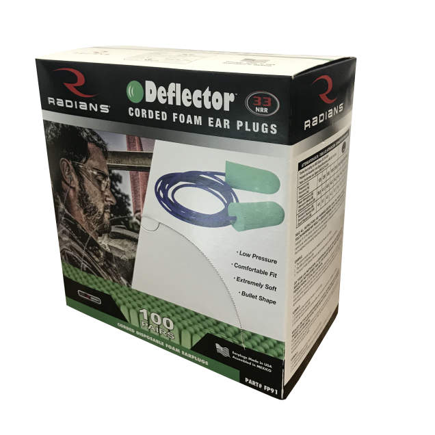Radians Deflector® Disposable Foam Corded Earplugs | NRR 33 | Box of 100