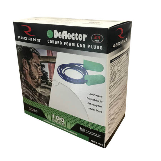 Radians Deflector® Disposable Foam Corded Earplugs | NRR 33 | Box of 100