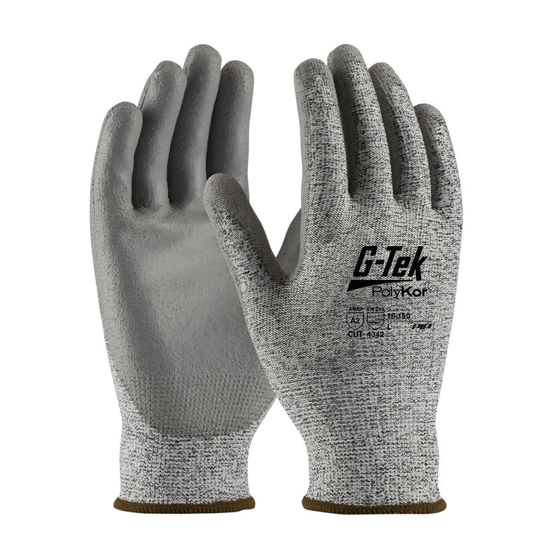 G-Tek PolyKor Gloves with Coated Polyurethane Grip Cut A2