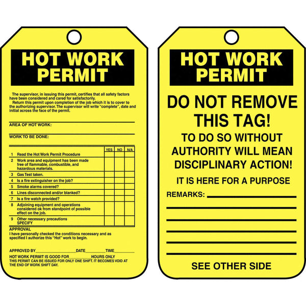 "Hot Work Permit"- Inspection and Status Record Tag