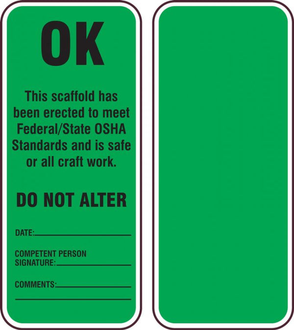 "OK Do Not Alter"- Scaffold Status Tag (For Inspection Kit)