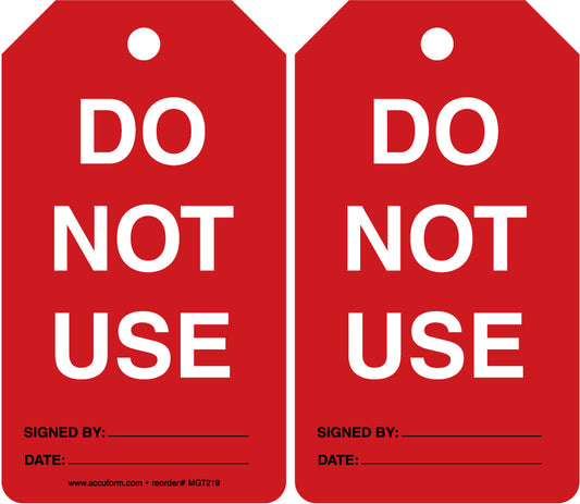 "Do Not Use"- Inspection and Status Record Tag