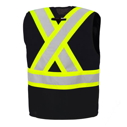 High Visibility Traffic Vest w/ Zipper, 4" Refl. Tape, 8 Pockets