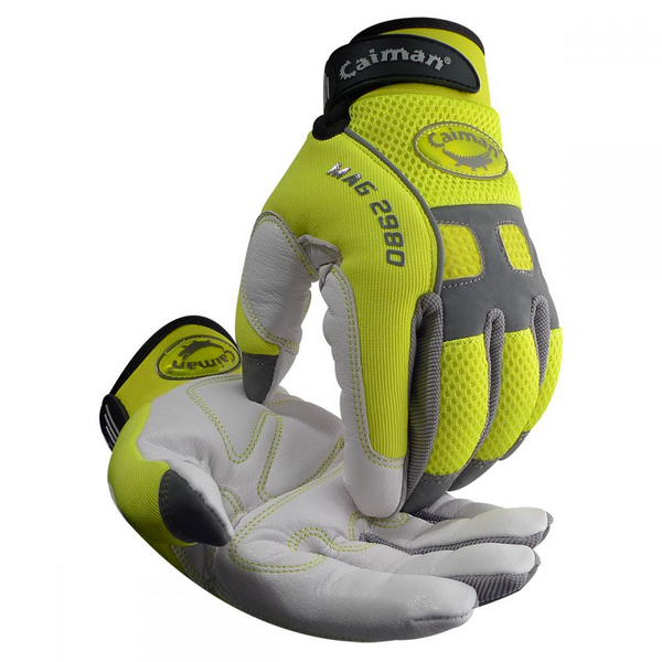 Caiman 2980 - Goat Grain Hi-Vis Reflective Back Knuckle Protection Mechanics Gloves