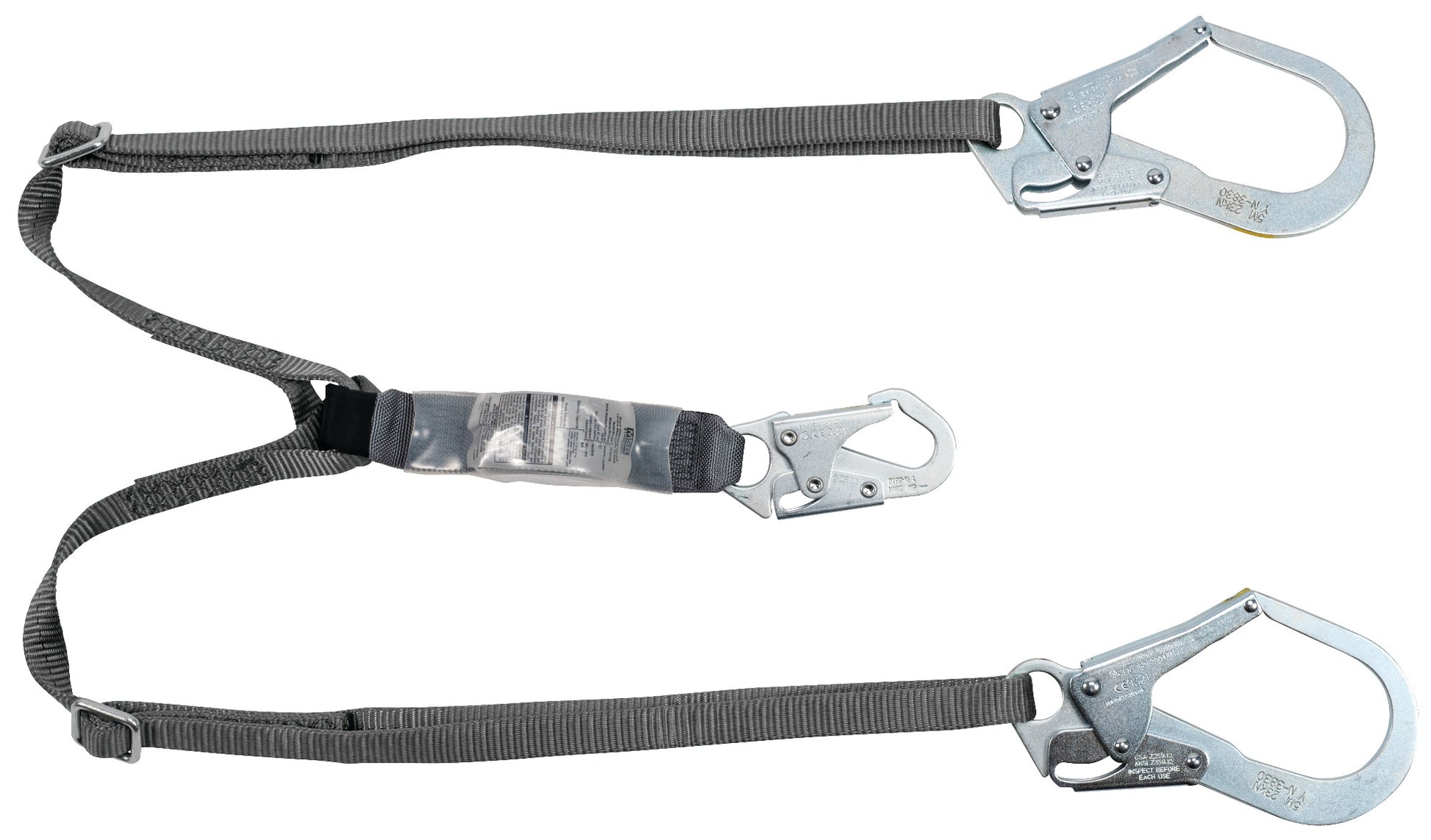 V-Series standard twin-leg adjustable energy absorbing lanyard, 6', Small Snap Hook large snaphooks, CSA Z259.11-17, Lightweight Worker